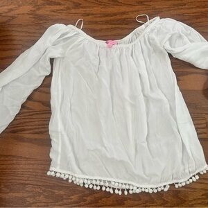 Lilly Pulitzer White Blouse with Pom-Pom Hem